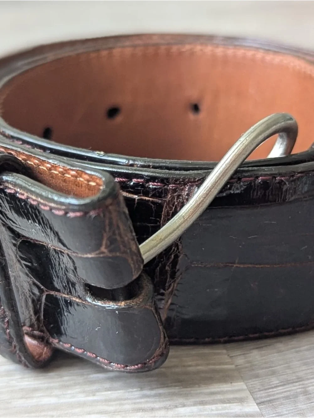 Alligator Leather Croc-Embossed Scott Mallory Belt in Dark Brown